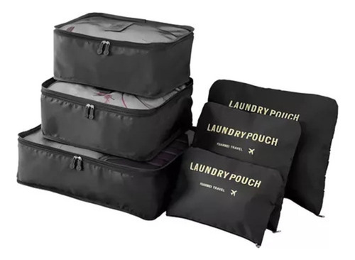 Set Organizador De Valija MTL X6 Unidades Color Negro Neceser Bolso Viaje Ropa Doblada Lavable Plegable Resistente Práctico Portátil