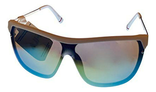 Gafas De Sol - Fila Mens White Gold Rectangle Shield Plastic