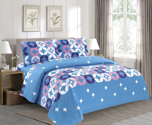 Juego De Sabanas Para Cama Queen Size Azul Estrella Circulos