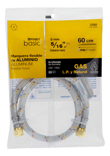 Manguera Aluminio Gas 5/16'' X 5/16'' 60 Cm Foset 23201 Color Gris