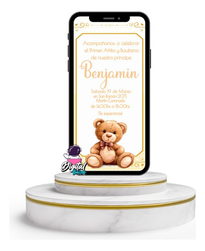 Invitación Digital Personalizada Osito Beige. Digitalbaires