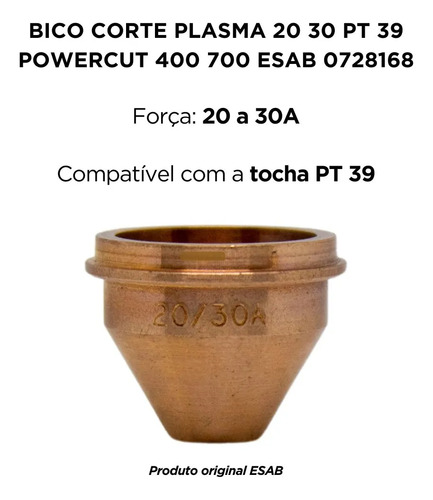 Bico Corte Plasma Pt-39 Esab 20 30a Pawercut Ref. 0728168