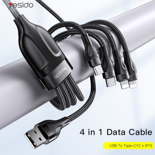 Cable De Carga Usb 4 En 1 Negro Yesido Ca111 De 1,2 M
