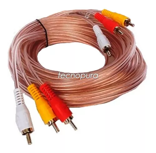 3 metros cable RCA 3x3 de puntas doradas para audio y video - Tecnopura
