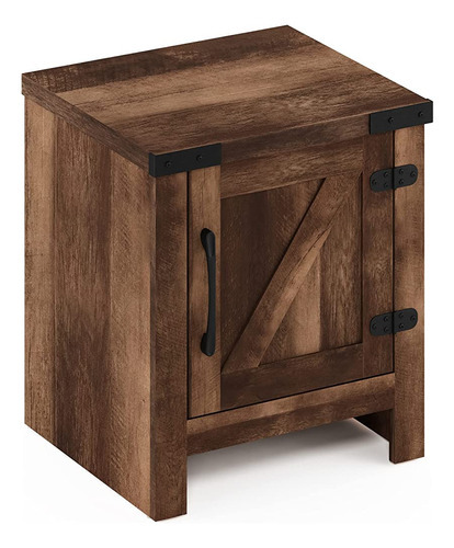 Furinno Jensen Farmhouse End Table With Barn Door For Bedroo