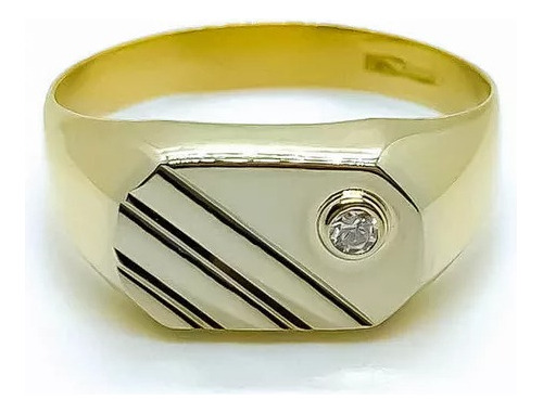 Anillo Oro 18k Hombre Sello Con Brillante T25