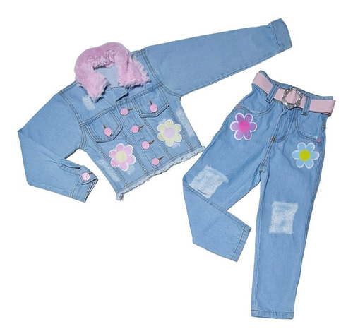 Conjunto Infantil Jeans Calça E Jaqueta Blogueirinha Juvenil