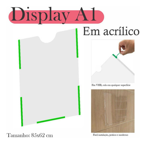 Display Parede Quadro Avisos Porta Folhas A1 Acrílico Vert