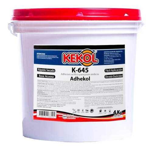 Imagen 1 de 1 de Adhesivo Acrílico Para Pisos Vinilicos Kekol K-645 X 4 Kgrs