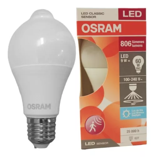 Lamparas Led Osram Sensor De Movimiento 9w = 60w Luz Fría