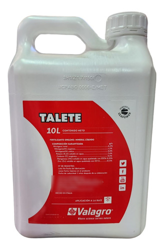Fertilizante Orgánico N, P, Mn, Zn Talete Valagro 10 L