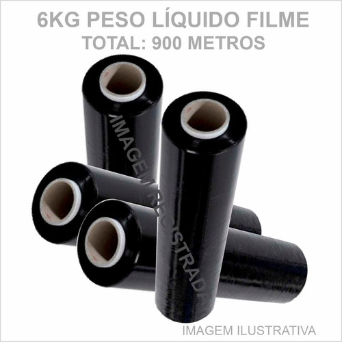 4 Bobina Filme Stretch Rolo 500mmx 0,25mic Preto Total Black