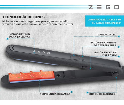 Imagen 5 de 8 de Planchita De Pelo Zego Ceramica Funcion Ion 110v/240v