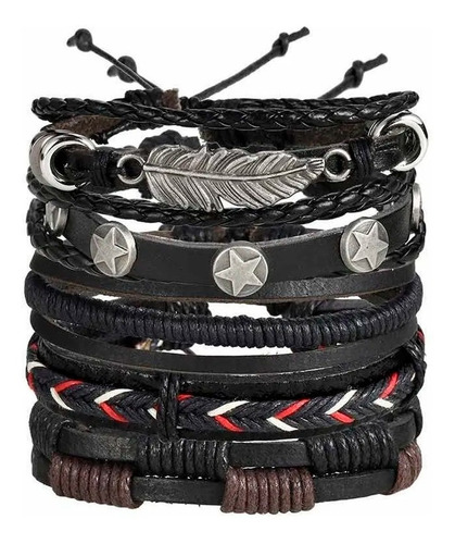 Pulseras Set 5 En 1 Brazalete Cuero Diseños Unisex