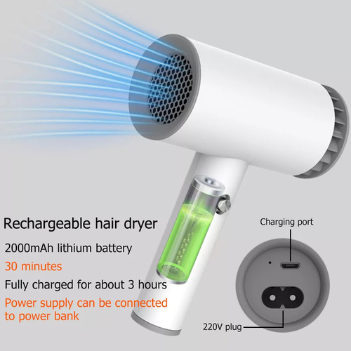 N Secador De Cabelo Sem Fio Recarregável Para Sopro De