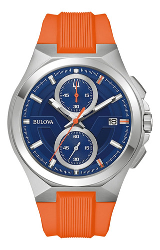 Reloj Bulova Marine Star Marc Anthony 96b407 E-watch Color de la correa Naranja Color del bisel Plateado Color del fondo Azul marino