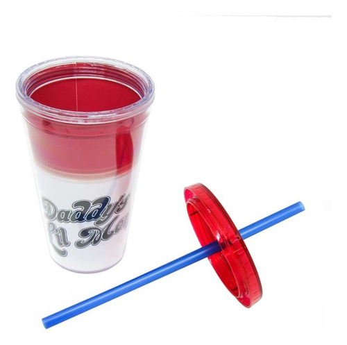 Copo Canudo Geek Arlequina Harley Quinn - Aves De Rapina Dc Cor Vermelho