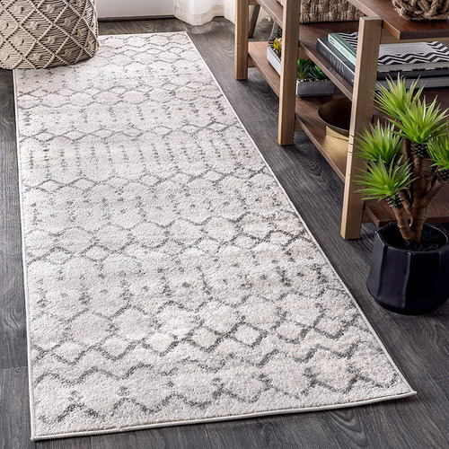 Alfombra Marroquí Con Diseño De Diamante Fácil Limpieza Gris