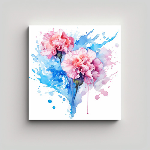 60x60cm Cuadro Abstracto Flores Rosas Azules Fine Art Flores