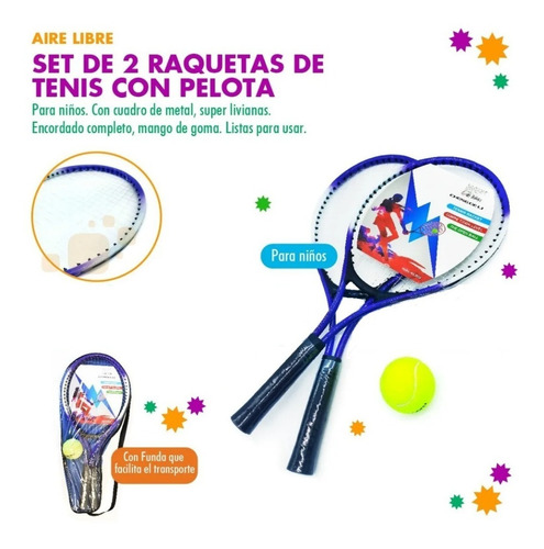 Imagen 2 de 8 de Set 2 Raquetas De Tenis Mas Pelota Funda Para Niños Deportes