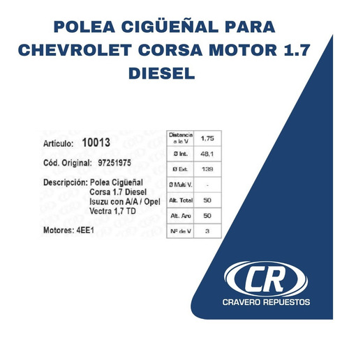 Polea Cigüeñal Para Chevrolet Corsa Motor 1.7 Diesel