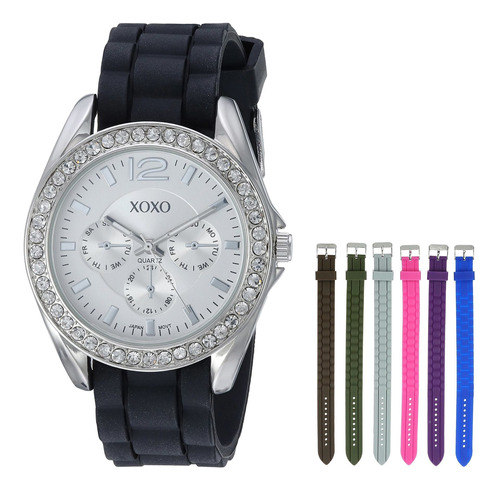 Reloj Mujer Xoxo Xo9028 Cuarzo 37mm Pulso Negro En Silicona