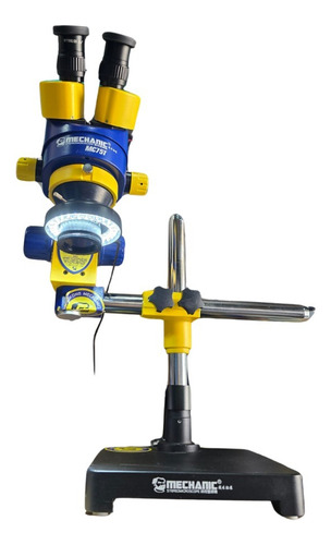 Microscopio Trinocular Mechanic Con Lámpara Y Barlow Amarillo