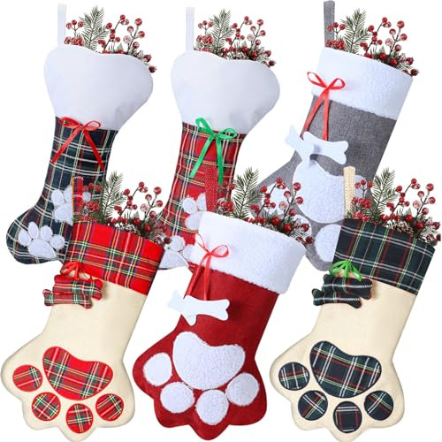 Hiboom 6 Pcs 18 Inch Christmas Stocking For Dogs