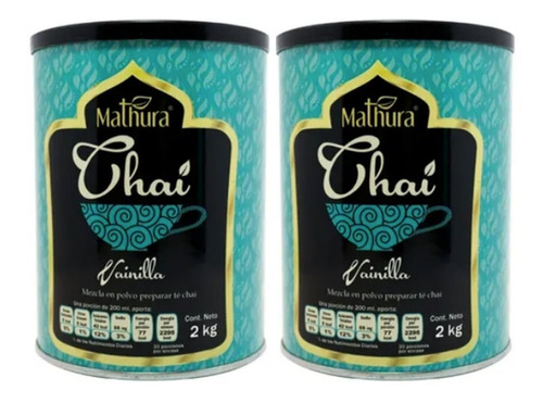 2 Latas De Te Chai Sabor Vainilla De 2kg C/u Marca Mathura 