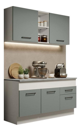 Cozinha Compacta Agata Madesa 150001 Armário Com Tampo Bci Cor Branco/Cinza