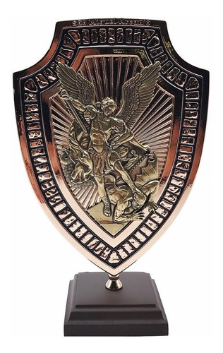 Medalha Adorno Escudo São Miguel Arcanjo Metal com Oração 21cm Dourado Armazém Católico Tradicional