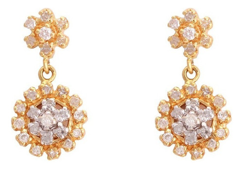 Brinco Flor Com Diamantes Em Ouro 18k