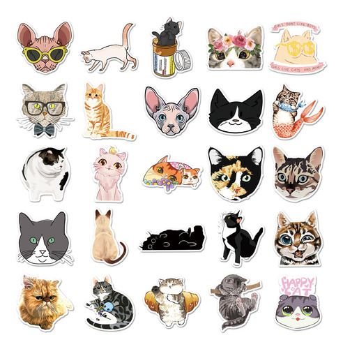 Gatos Graciosos Lindos Cute 50 Calcomanías Pvc Vs Agua