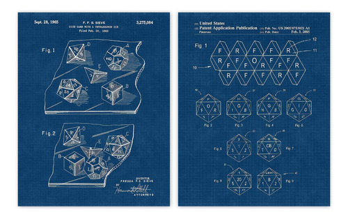 Vintage Dungeon Dragon Warrior Dice Patent Prints, 2 (11x14.