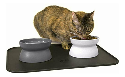 Kitty City Raised Cat Food Bowls And Mat Kit, Each Holds 6.5