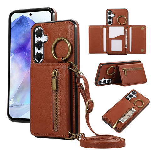 B Funda De Piel Tipo Cartera Con Cierre Cruzado For Tarjetas