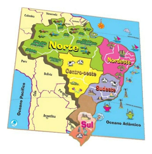Quebra-cabeça Mapa - Regiões Do Brasil Brinquedo Pedagógico