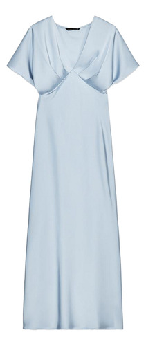 Vestido Midi Largo De Satén Negro Drapeado Mujer 2025