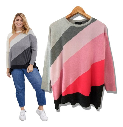 Sweater Cashmere Algodón Oversize Rayas Mística Urbana®