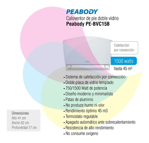 Imagen 2 de 7 de Vitroconvector Doble Vidrio Peabody Pe-bvc15b 1500w Colores