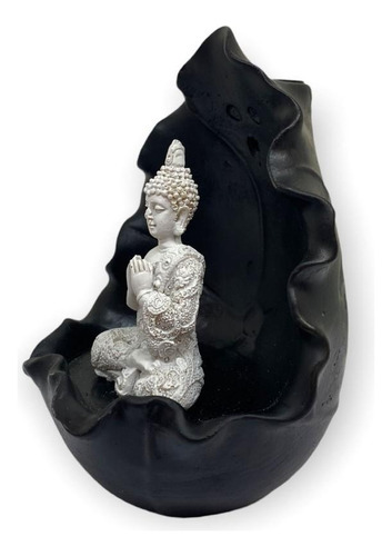 Incensário Cascata Gruta Folha Buda Mini Branco E Preto 11cm