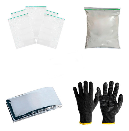 Kit Ziplock + Cal Virgem + Manta Aluminizada +luva