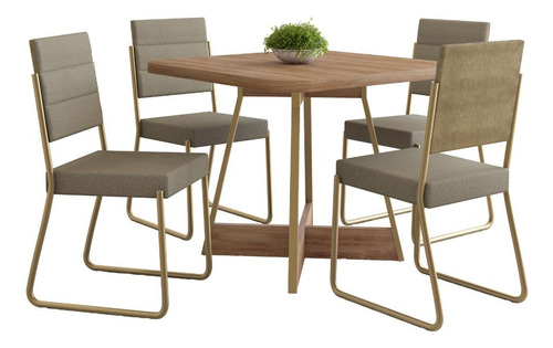 Conjunto Sala De Jantar 4 Cadeiras Charlotte Carraro Dourado