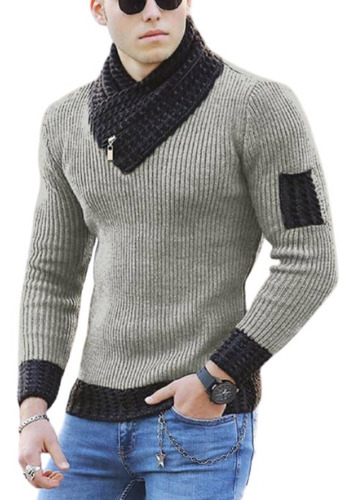 Suéter De Cuello De Bufanda Hombres Jersey Casual Ajustado C