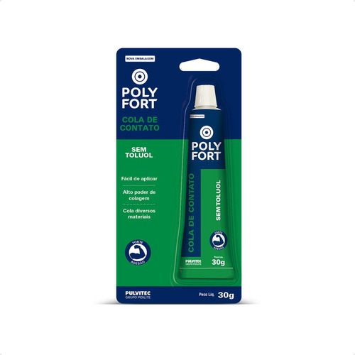 Cola de Contato Sem Toluol Pulvitec Polyfort 30g – Alta Aderência Uso em EVA MDF Couro Madeira Sapateiro