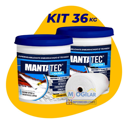 Kit 30m² Bidim Vp50 + 2 Baldes Manta Liquida 18kg Telhado 