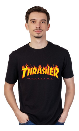 Thrasher Fuego - Remera Negra - Unisex Manga Corta - Revista