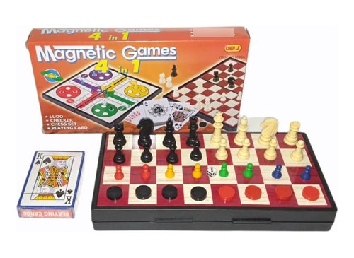 Ajedrez Magnetico Multijuego 4 En 1 + Damas + Ludo + Naipes