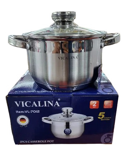 Olla De Acero Inoxidable C/ Tapa De Vidrio 2,7lts Vicalina