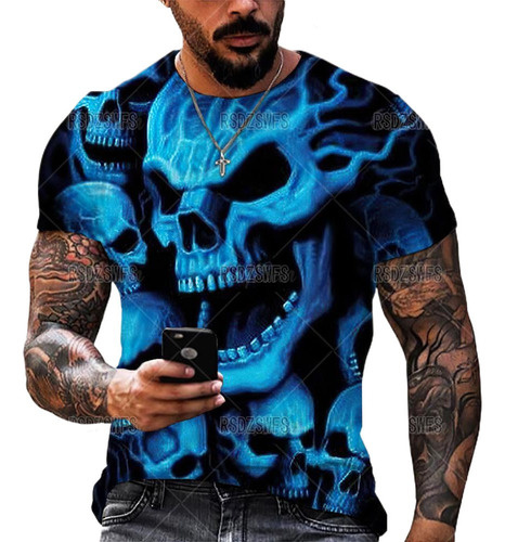 Camisa De Manga Corta Con Estampado 3d De Calavera De Terror